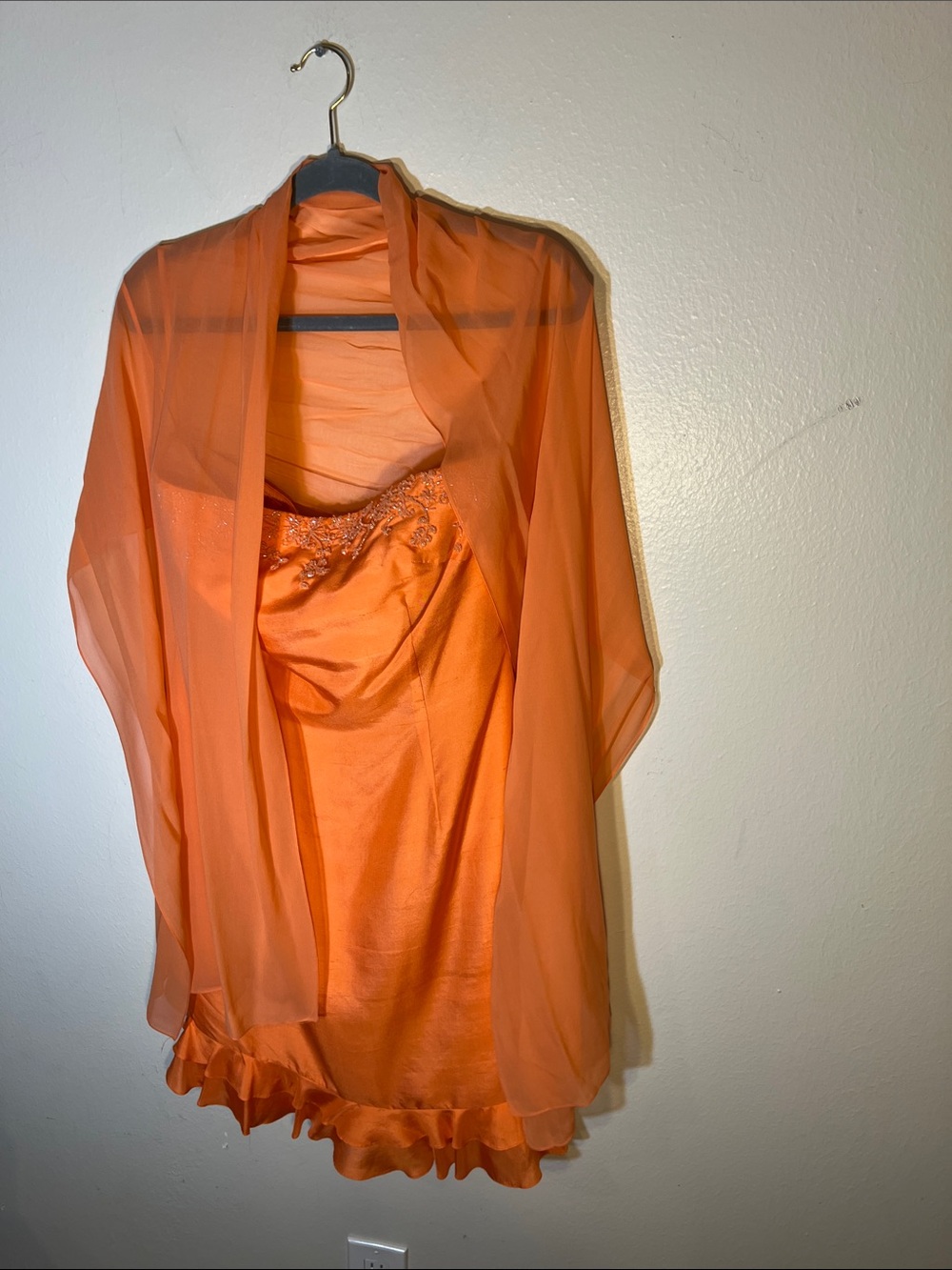 Kay Unger Strapless Orange Raw Silk Cocktail Dress w Large Chiffon Shawl Scarf 6 - Picture 8 of 8